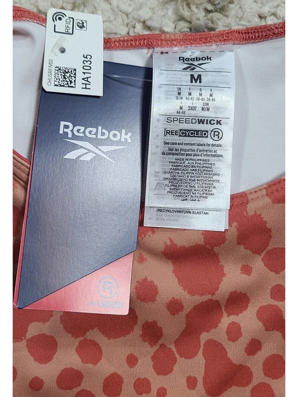 Reebok Women's NWT Medium Coral Patterned Sports Bra with Speedwick Technology